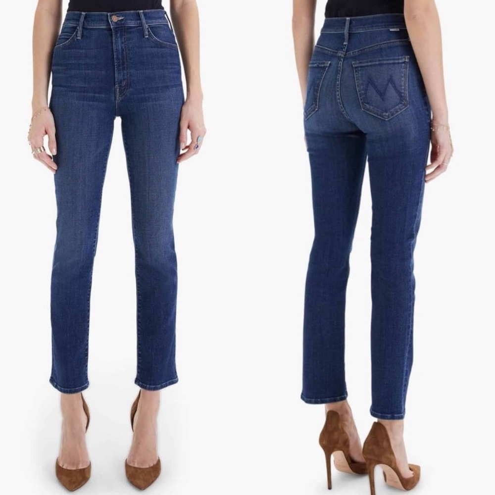MOTHER High-Rise Straight Crop Jeans in Dark Indigo Blue